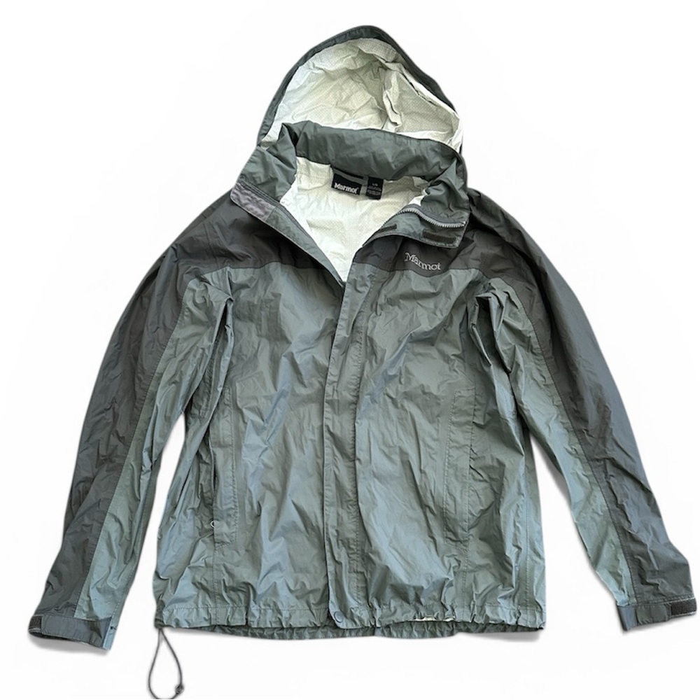 Marmot Hooded Gray Two Toned Rain Shell with Light Lining
